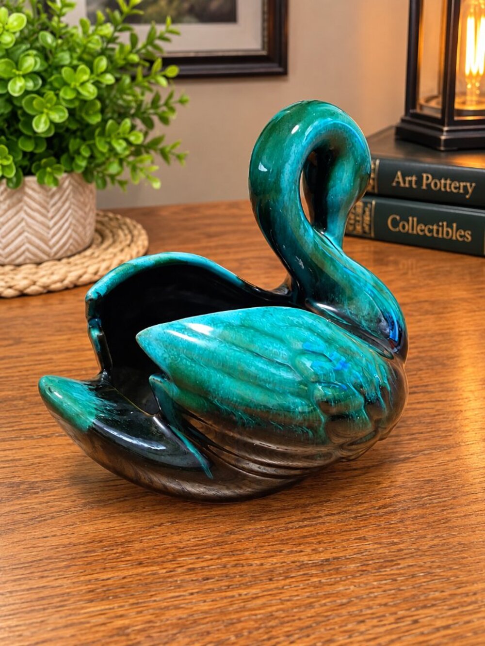 Vintage Blue Mountain Pottery Swan Planter Drip Glaze MCM